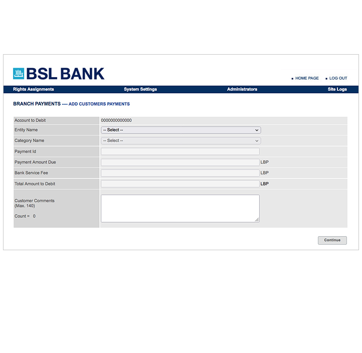 BSL Bank - MOF e-Taxation Payment Portal Screen 1