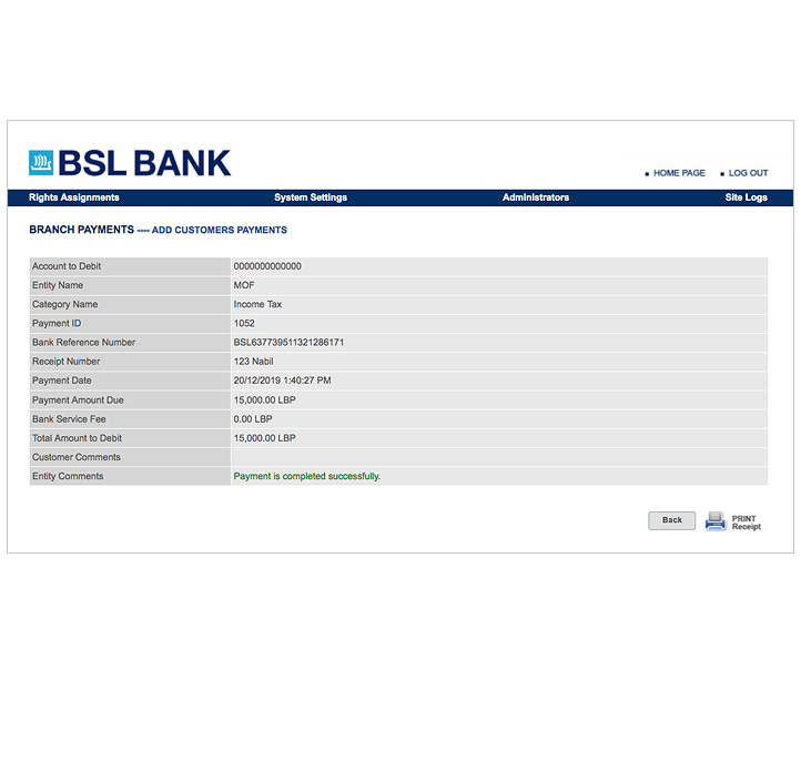BSL Bank - MOF e-Taxation Payment Portal Screen 4