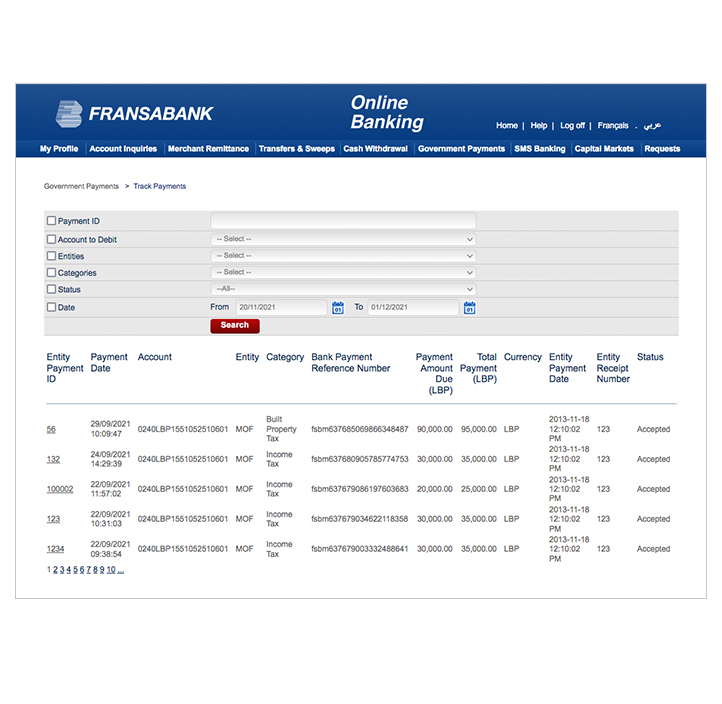 Fransabank - MOF e-Taxation Payment Portal