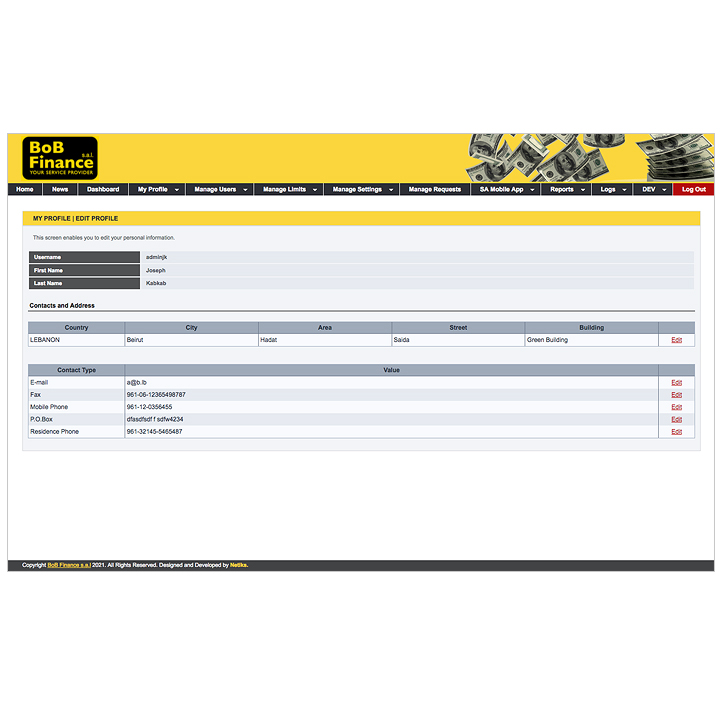 BoB Finance - Agent Host Portal Screen 1