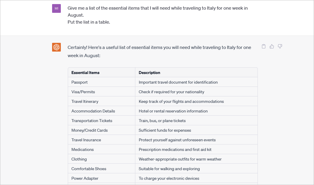 Get Responses in Tabular Form with ChatGPT